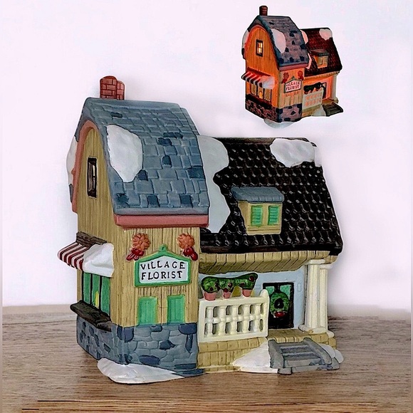 Vintage Christmas Village Florist Porcelain Winter Valley Cottage Lighted House - Picture 1 of 16